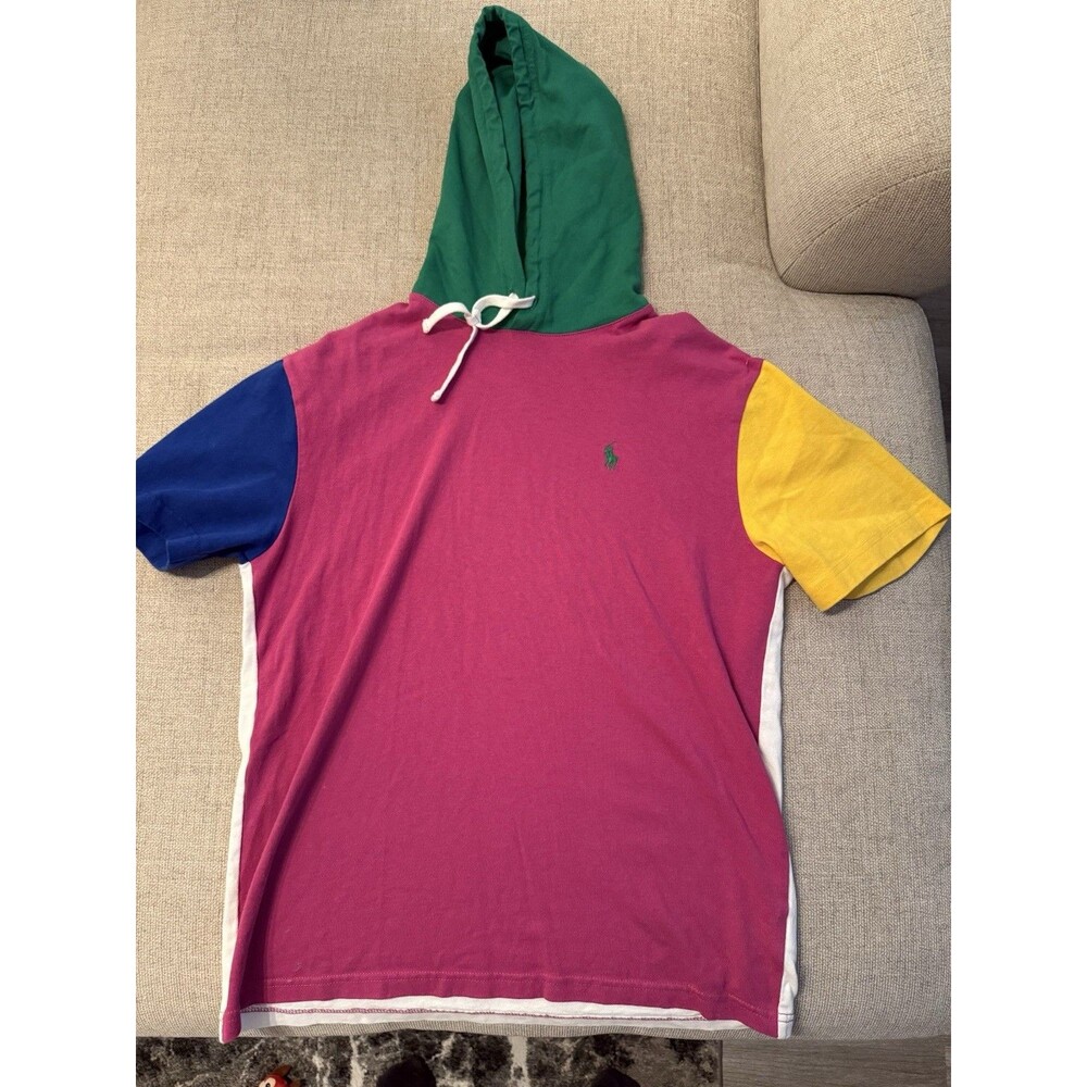 Polo Ralph Lauren Hoodie Sweatshirt Mens Small Colorblock Short Sleeve Pullover